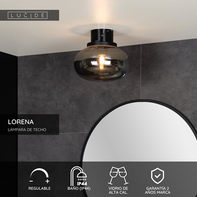 Lucide LORENA - Lámpara de techo Baño - Ø 23 cm - 1xE27 - IP44 - Ahumado